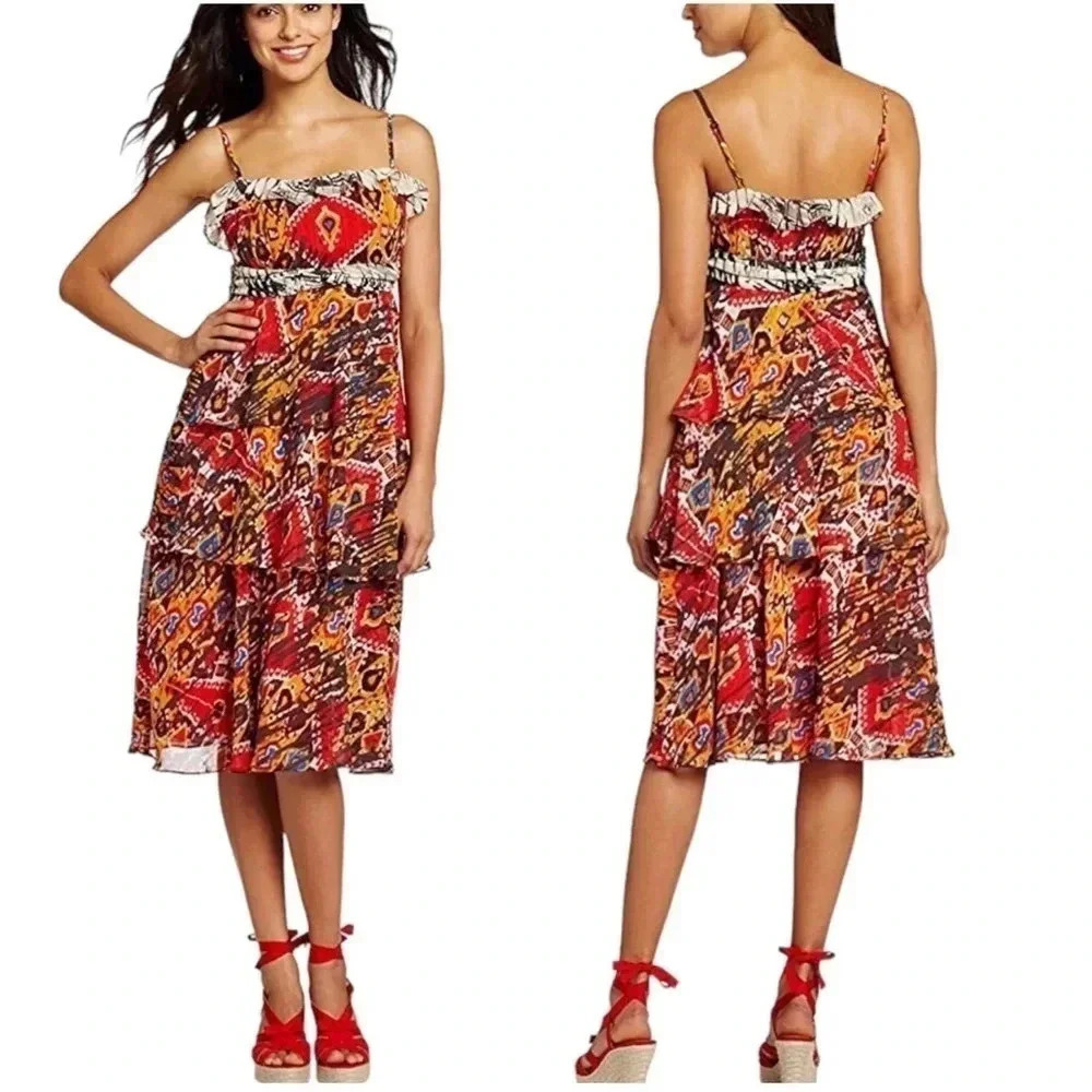 NINE WEST | Women's Tribal Printed Chiffon Tiered Dress Size 14